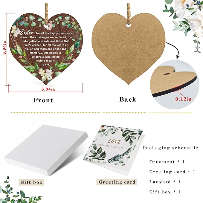 Always Soul Sister MDF Christmas Ornaments Gift 2025, Christmas Forever Sisters Ornaments for Tree, Big Sisters Ornament,Sisterhood Friendship Hangings with Gift Box Greeting Cards