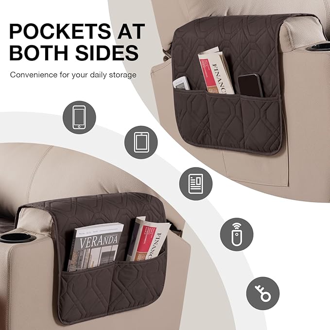 VANSOFY Recliner Chair Covers 100% Waterproof Seat Cover with Arm Reclining Cover Non-Slip Recliner Chair Covers Furniture Protector Washable Slipcover with Pocket for Pets, Dogs(Chocolate, 22")