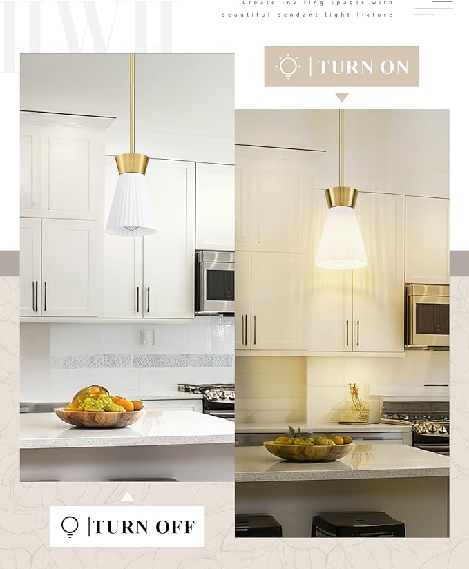 2 Packs Modern Pendant Light Fixtures, HWH Kitchen Island Lighting for Living Rooms, Dining Room, Hanging Light with Milk White Striped Glass, Gold Finish, 5HZG107MIL-2PK BG
