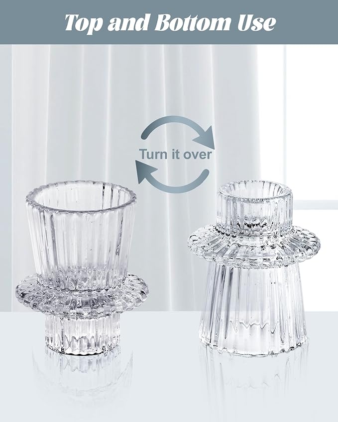 Homemory Clear Glass Candle Holders, 6 Pcs Tea Light Holders, Taper Glass Candlestick Holder, Votive Candle Holders for Table Wedding Centerpieces, Shabbat, Halloween, Home Decor, Christmas