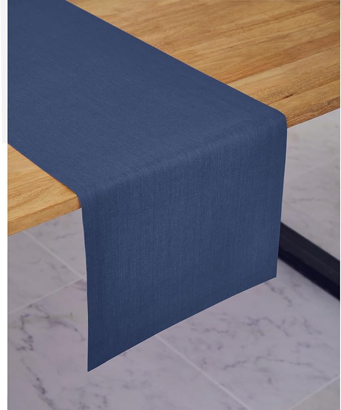 Solino Home Linen Table Runner 36 Inches - 100% Pure Linen Vintage Blue Table Runner 14 x 36 Inch Ideal for Dresser and Coffee Tables - Diana Medium Weight, Winter, Spring