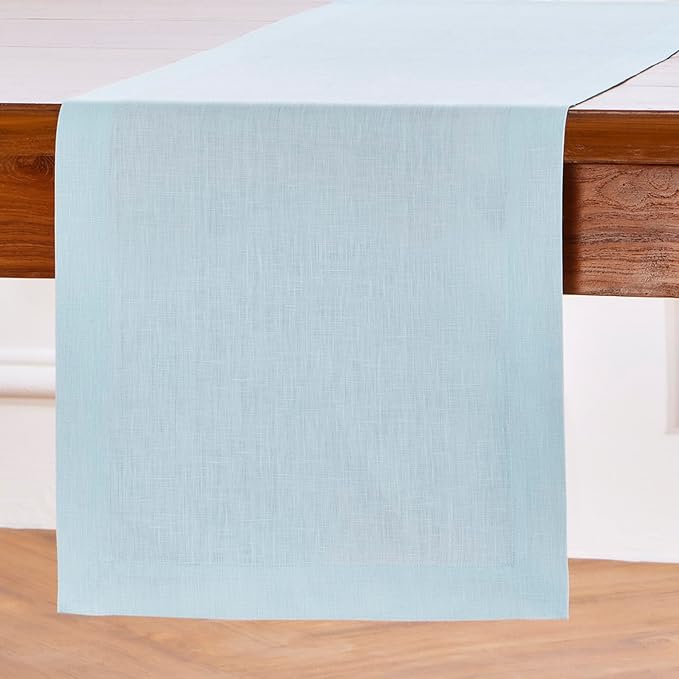Solino Home Linen Ice Water Table Runner 48 Inches - 100% Pure Linen Farmhouse Short Table Runner 14 x 48 Inch Ideal for Dresser and Coffee Tables - Fete - Spring, Easter