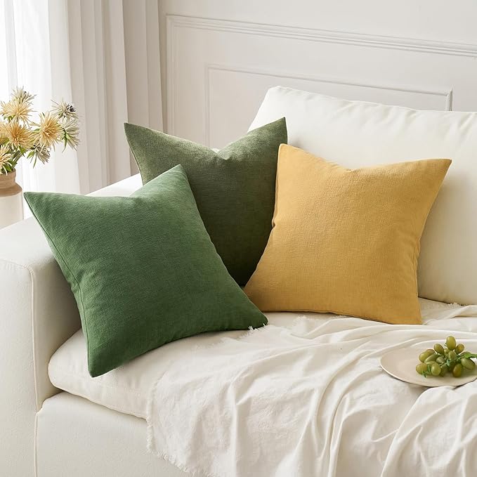 MIULEE Gold Couch Pillow Covers 20x20 Inch, Set of 2 Soft Chenille Decorative Square Throw Pillow Covers Farmhouse for Sofa Living Room Bed