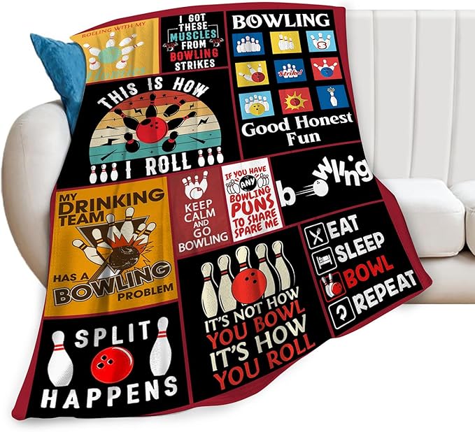 Bowling Blanket Sports Ball Throw Blankets Plush Cozy Flannel Fleece Ultra Soft Fuzzy Party Blanket Gifts for Girls Women Men Boys Kids Bed 60"X50"