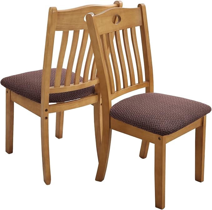 Fuloon Stretch Seat Cushion Covers 4 PCS, Washable Chair Seat Slipcover Chair Cover Dining Room for Hotel, Ceremony, Banquet Wedding Party (Chocolate, 4)