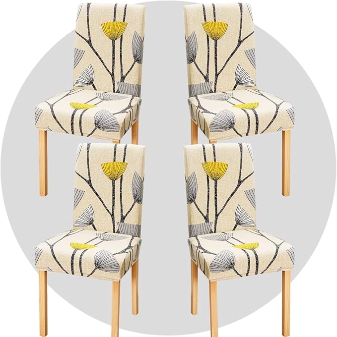 Stretch Chair Covers Slipcovers Set of 4 Printed Stretchable Dining Chair Slipcover Washable Removable for Kitchen,Hotel,Restaurant