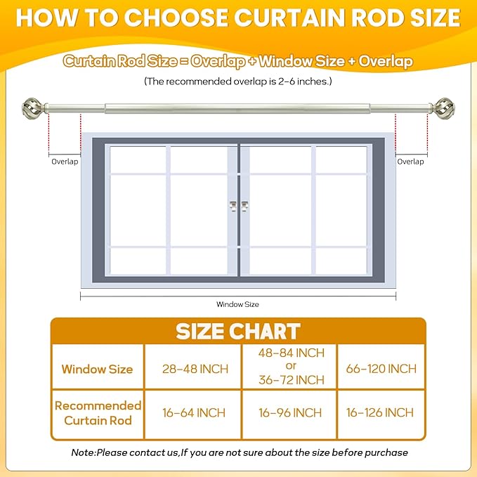 Curtain Rod for Windows 48 to 84 inches: 1 inch Diameter Heavy-duty Adjustable Decorative Curtain Rod, Silver Boho Rustic Drapery Rods with Twisted Cage Finials for Bedroom & Living Room