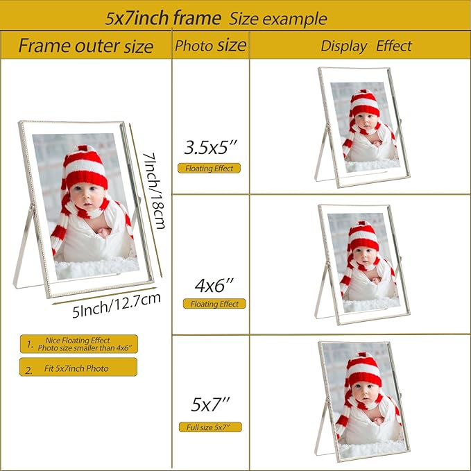 Silver 5x7 Floating Picture Frames Adjustable for (3.5x5 & 4x6) Photos Elegant Tabletop/Shelf Display Picture Frames,Classy Wedding,Thanksgiving,Christmas for Home & Office Decor