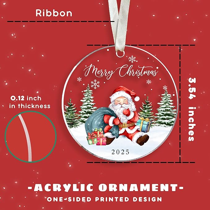 2025 Christmas Ornament - Santa Christmas Ornaments, Santa Ornaments for Tree - Funny for Family, Friends, Mom, Dad, Kids - Cute Acrylic Christmas Ornament 2025