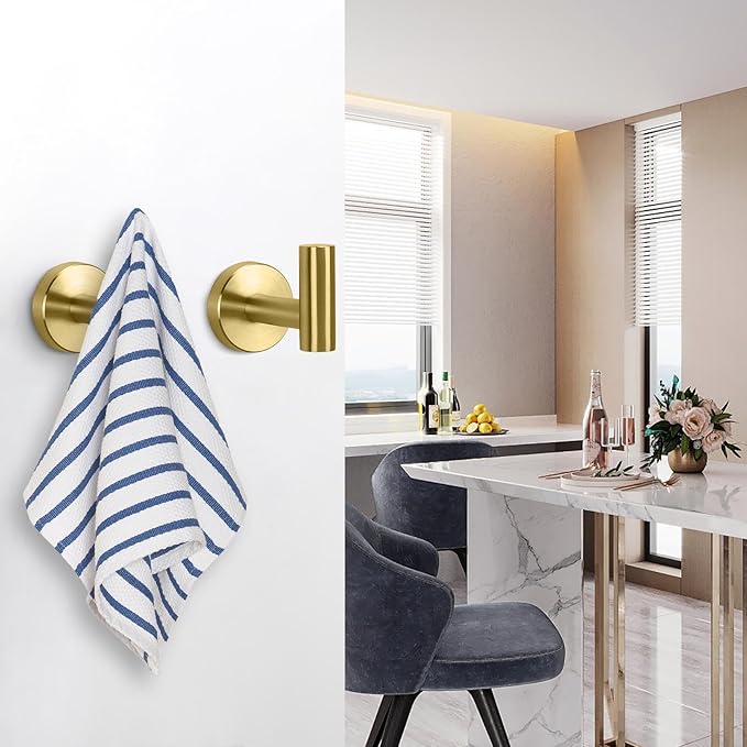 NearMoon Bath Towel Hooks- SUS 304 Stainless Steel Robe Hook Holder, Heavy Duty Coat Hook for Bathroom Livingroom Hotel Kitchen Garage, Wall Mounted (Brushed Gold, 3 Pack)