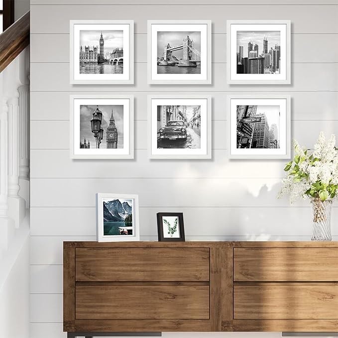 10x10 White Picture Frames set of 3, Made of Wooden and Real Glass Square Photo frame - Displays 8x8 Picture With Mat or 10 x 10 Without Mat, Desktop & Wall Collage Frame set