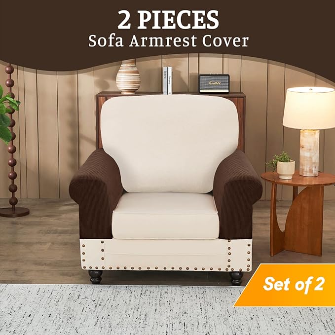 Sectional Couch Covers for Sofa Cushion L Shaped Couch Cover Washable Soft Couch Cushion Covers Stretch Sofa Slipcovers(2-Piece for Sofa Armrest Cover, Brown)