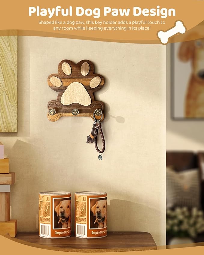 MTERSE Wooden Dog Leash Holder for Wall – Dog Leash Holder, Key Rack, and Coat Hanger – Rustic Farmhouse Wall Decor for Entryway Storage, Room Decor & Home Necessities(Acacia)