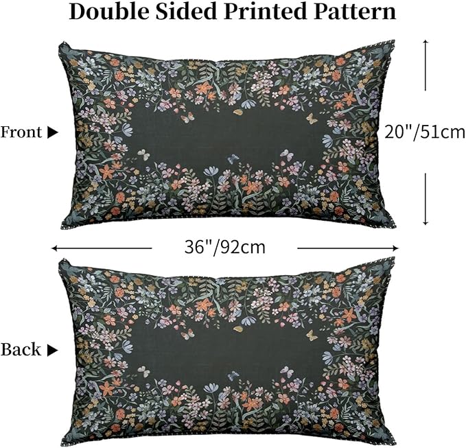 Floral Pillow Protectors with Zipper Standard Size Boho Colorful Wildflowers Pillow Covers Set of 2 Moody Black King Size Pillowcases Rustic Butterfly Farmhouse Bedding Decorative 36"x20"