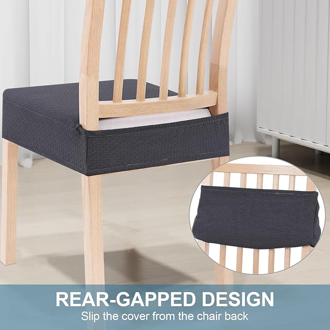 Smiry Stretch Jacquard Seat Covers for Dining Room Chairs Set of 4, Removable Washable Chair Seat Protector Slipcovers, No Rear Covers, Dark Grey