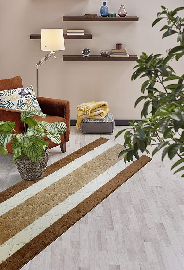 Custom Size Hallway Runner Rug, Slip Resistant, 26 Inch Wide X Your Choice of Length, Trellis Beige, 26 Inch X 15 feet