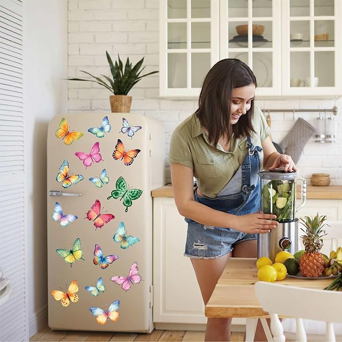 Large Butterfly Wall Decals 8 Sheets 62PCS Watercolor Wall Stickers Removable Peel & Stick for Kids Room Nursery Wall Art Girls Room Bedroom Décor