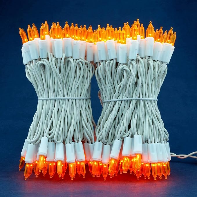 200 Orange LED Christmas Lights with White Wire, Pack of 2 Sets 33 ft 100 Count UL Certified Commercial Grade String Light (Orange)