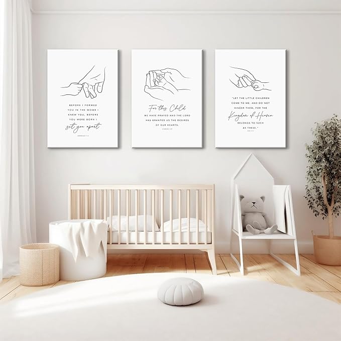 Joocrise Nursery Scripture Wall Art Set of 3 Nursery Bible Verse Wall Decor Baby Christian Canvas Art Christian Artwork Bible Verse Poster for Kids Room 16x24 Inch Ready to Hang