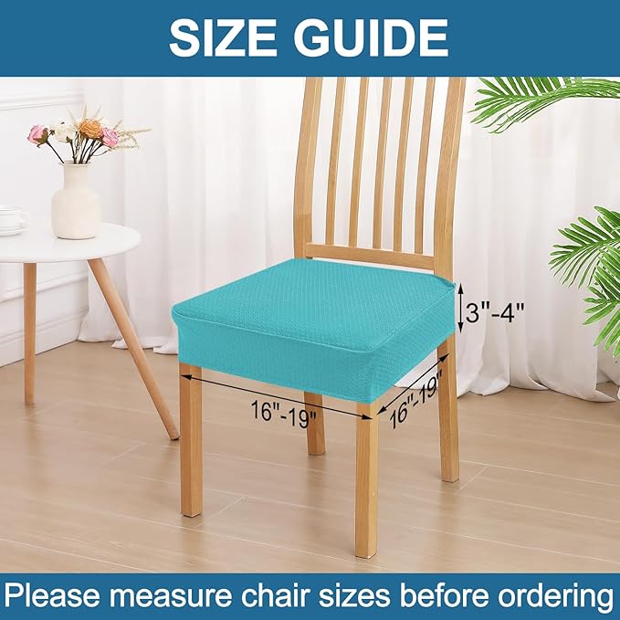 Smiry Waterproof Seat Covers for Dining Room Chairs Set of 2, Stretch Jacquard Removable Washable Chair Seat Slipcovers Protector, No Rear Covers, Aqua