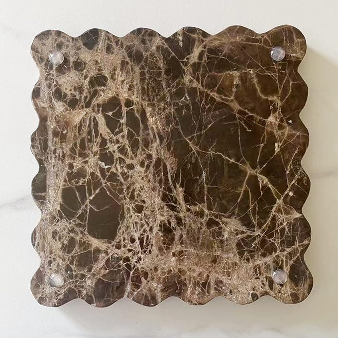 Vintage Natural Marble Tray Small Ornaments Scalloped Tray Handmade Storage Dish for Counter, Vanity, Dresser, Nightstand and Desk (Coffee Net)