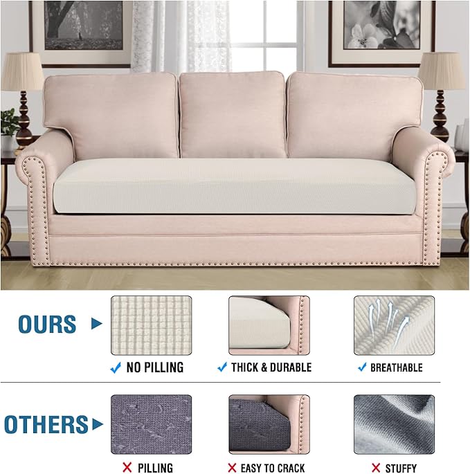 H.VERSAILTEX Super Stretch Individual Seat Cushion Covers Sofa Covers Couch Cushion Covers Slipcover Sets Thick Jacquard Textured Twill Fabric (1 Piece Sofa Cushion Cover, Cream)