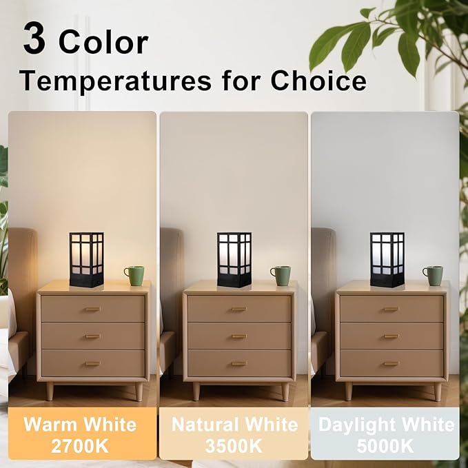 Beside Table Lamp set of 2 with AC Outlet, USB A & C Charging Port,Small Rectangular Nightstand Lamp with Bamboo Linen Shade,LED Bulbs Included,Tabletop Reading Lamp for Living Room/Dorm/Office