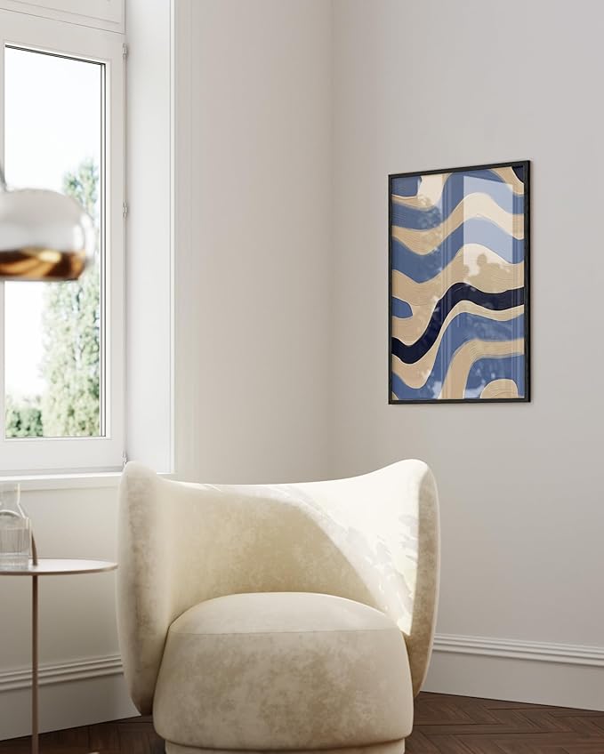 HAUS AND HUES Modern Abstract Wall Art - Blue and Green Living Room Art, Modern Artwork for Walls, Minimalist Picture for Living Room(Blue Abstract Pattern 4, Unframed, 24x36)