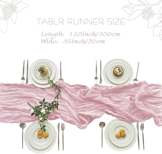 IVAPUPU 10 Pcs Cheesecloth Table Runner - 10ft Pink Boho Gauze Cheese Cloth Table Runners for Baby Shower Decoration Wedding Party Summer Garden Farmhouse Valentines Day Decorations