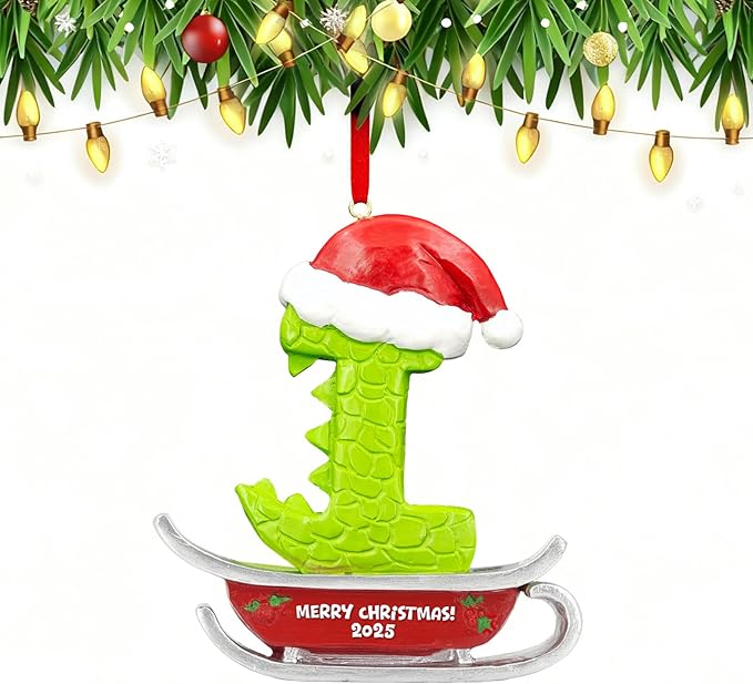 26 Letter Ornaments for Christmas Tree Decoration,Personalized Letters Ornaments, Initial Christmas Ornament, Hanging DIY Letter Xtmas Dinosaur Ornament, Gifts for Family Friends (I)