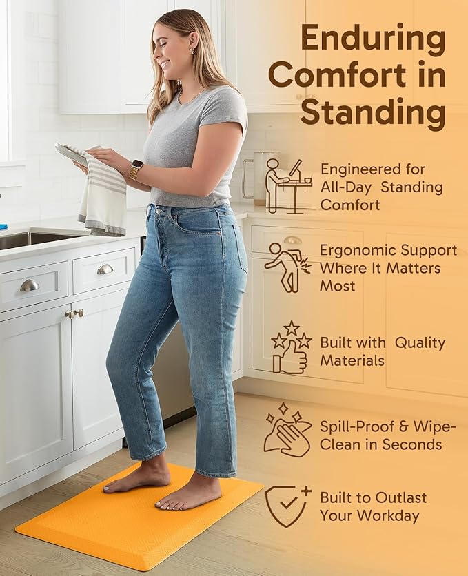 Ophanie Kitchen mats for Floor, 3/4 inch Thick, Kitchen Rugs, 20''x48'' Anti Fatigue Standing Cushioned Mat, Waterproof,Comfort Ergonomic mat for Office, Home, Sink, Orange Non-Slip Bottom