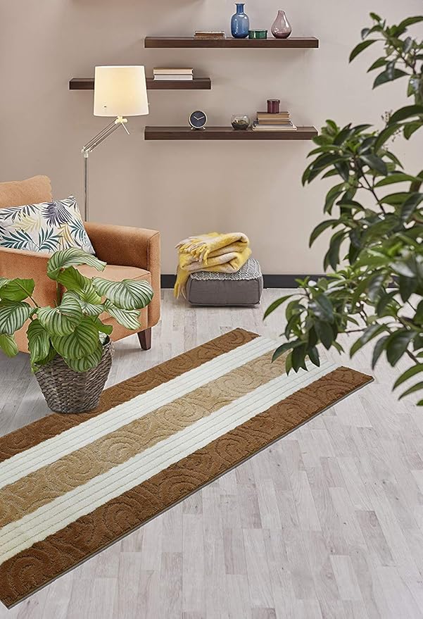 Custom Size Hallway Runner Rug, Slip Resistant, 26 Inch Wide X Your Choice of Length, Scroll Beige, 26 Inch X 21 feet