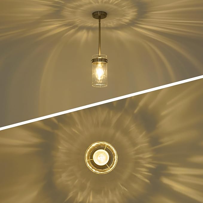 4.72" Hammered Glass Pendant Lighting for Kitchen Island 1 Pack, Modern Brushed Nickel Pendant Light Fixtures, Adjustable Ceiling Pendant Light for Kitchen Island Dining Room Bedroom Hallway