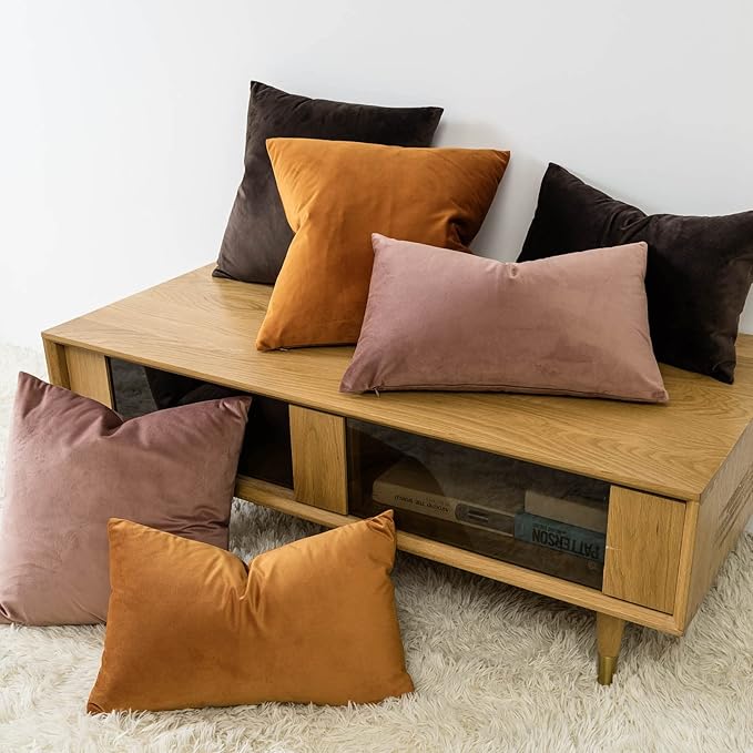 JUSPURBET Rust Throw Pillow Covers Set of 2 Decorative Velvet Pillow Covers for Couch Sofa Bed Soft Euro Cushion Covers Cases with Invisible Zipper for Living Room Home Decor 28x28 inch
