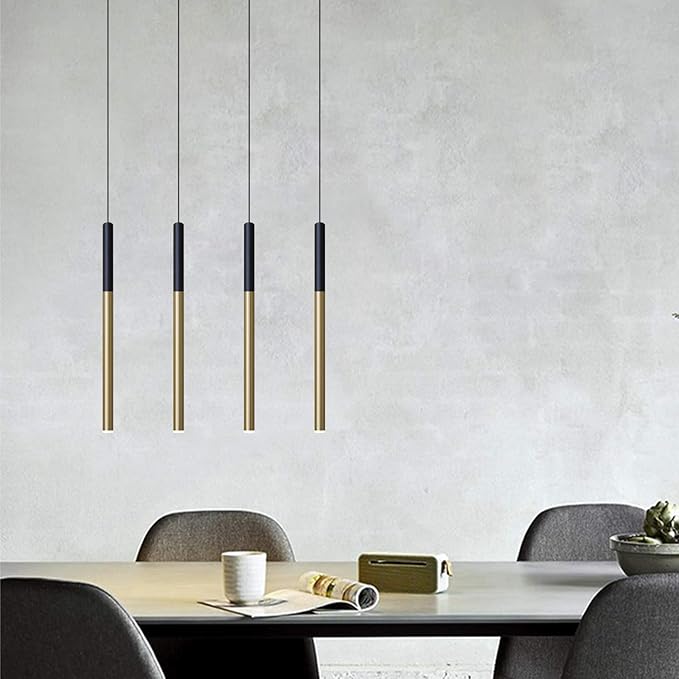ALTAIR 4 Mini Pendant Lighting Black-Brass - LED Hanging Light Fixture for Kitchen Island, Bar, Foyer - Cluster Pendants - Dimmable, Adjustable Wire, Lamp Bulb Included