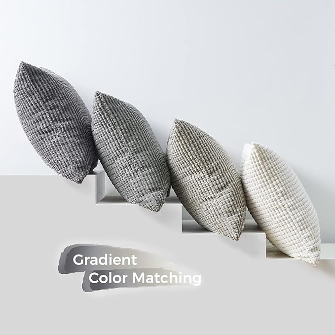 Topfinel 4 Packs Grey Decorative Throw Pillow Covers 22x22 Inch for Living Room Couch Bed Sofa, Boho Western Farmhouse Home Decor, Square Soft Moss Corduroy Fall Cushion Case 55x55 cm