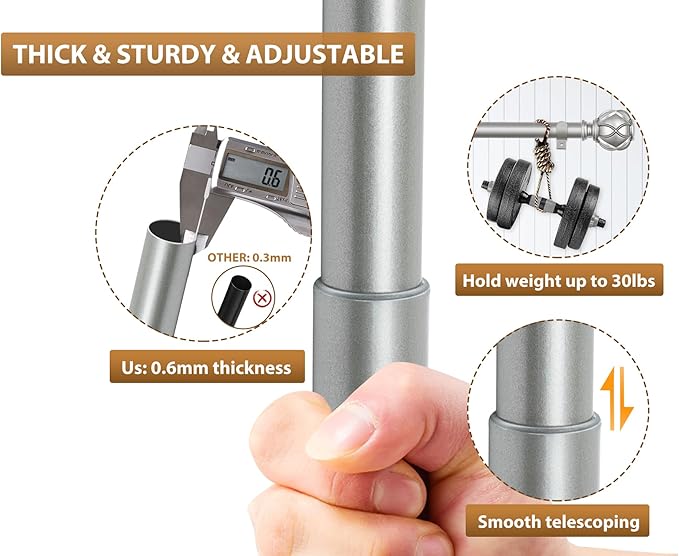KAMANINA 1 Inch Double Curtain Rods for Windows 140 to 195 Inches (12-16 Feet), Silver Heavy Duty Double Curtain Rod, Telescoping Drapery Rod with Netted Texture Finials