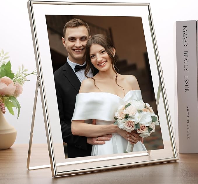 Silver 10x12" Floating Frame for Picture(5x7'',7x9'',8x10''),Adjustable Tabletop/Shelf floating picture frame 8x10'',Classy Gift Choice for Wedding,Thanksgiving,Christmas,Home or Office Decor