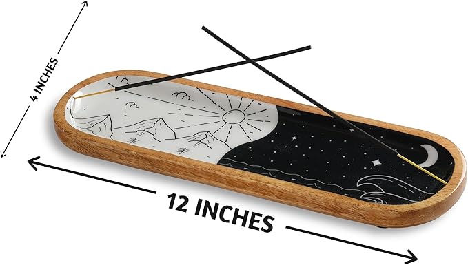 Folkulture Incense Holder or Burner | Modern Insense Stick Holder | Incense Ash Catcher or Holder for Home | Wooden Incence Tray for Gifting, | Yin Yang - 12 Inches for Women