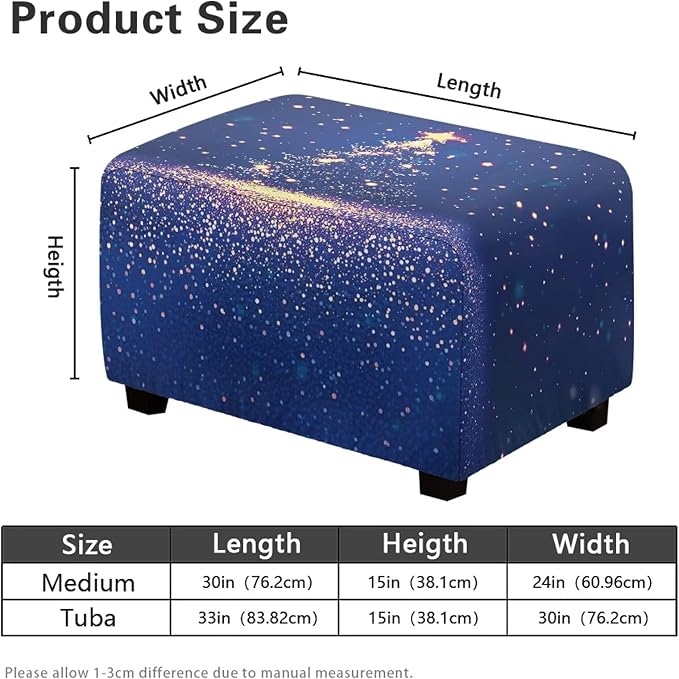 Blue Christmas Tree Ottoman Cover Rectangular Ultra Soft Stretch Ottoman Slipcover Easy Install Rectangle Storage Footstool Covers Furniture Protector for Living Room Decor Size L