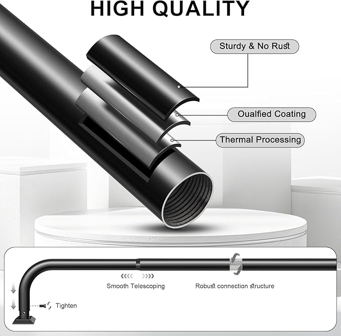Black Curtain Rods, Heavy Duty Wrap Around Curtain Rod for Windows 66 to 120 Inch, Adjustable Decorative Blackout Drapery Pole, Modern Room Darkening Rod for Blackout Curtains, Matte Black