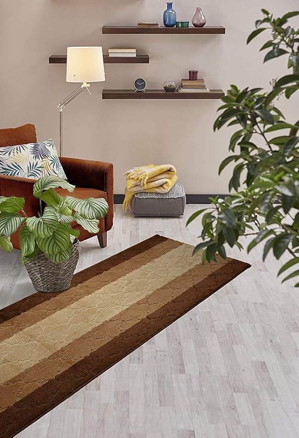 Custom Size Hallway Runner Rug, Slip Resistant, 26 Inch Wide X Your Choice of Length, Trellis Brown, 26 Inch X 16 feet