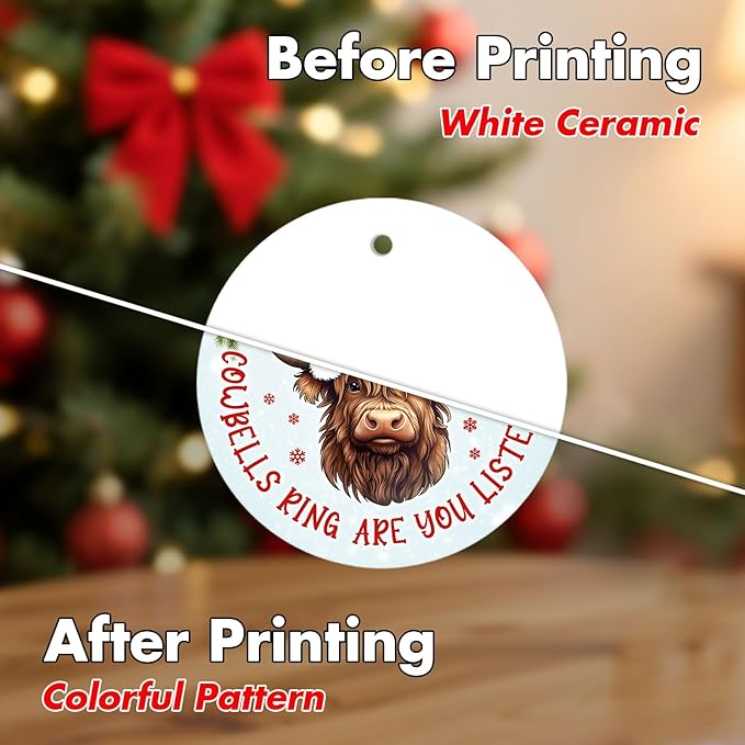 Highland Cow Christmas Ornaments 2025, Cow Ceramic Ornaments Tree Keepsake, Farmhouse Xmas Hanging Decor Gifts for Men Women