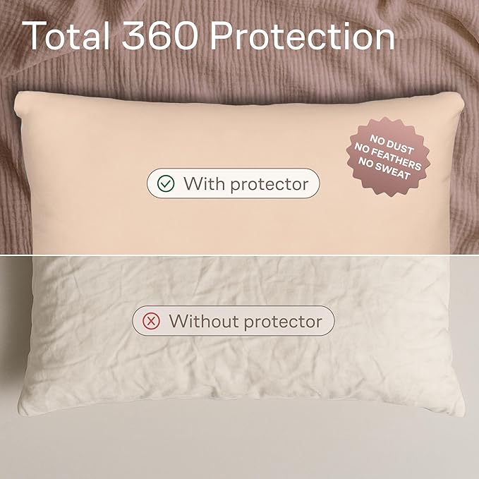 Ultra Soft Pillow Protectors with Zipper Queen Size - Set of 4 Breathable Pillow Covers - 100% Protection Against Stains, Dust & Dirt - Machine Washable (Beige)