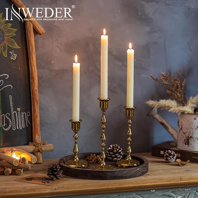 Brass Candlestick Holders Vintage: Gold Taper Candle Holder Metal Candle Sticks Holder Antique Decoration for Dinning Table Mantel Wedding Centerpieces Christmas Party Set of 6