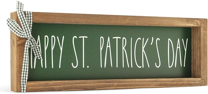 Happy St Patricks Day Sign, Wooden Saint Patrick's Table Centerpieces Decor, Indoor Irish Wood Plaque Tabletop Wall Art Shelf Mantel Office Desk March Green Farmhouse Decorations for Home