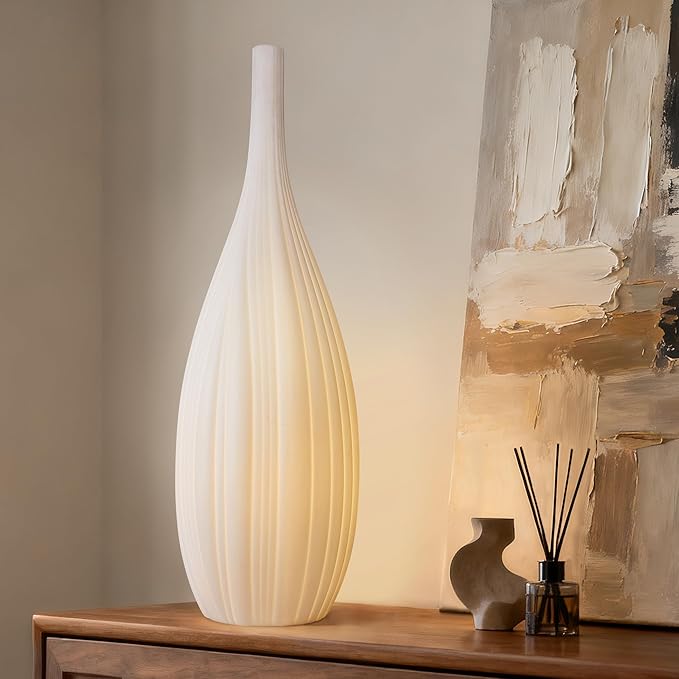 RONDURE 20.6" Modern Ceramic Table Lamp, Modern Bedside Lamps for Bedroom, Living Room and Nightstand, White Translucent Ceramic Shade, Warm Ambient Lighting, Home Decor
