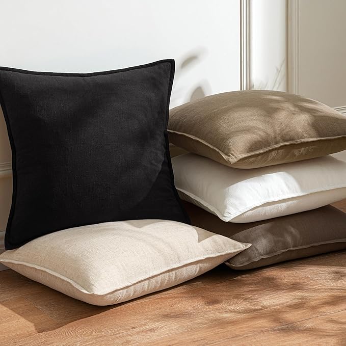 Woaboy 26x26 Inch Euro Sham Set of 2 Decorative Linen Solid Throw Pillow Covers Boho Accent Farmhouse Couch Pillowcases Modern Netural Home Decor for Bed Couch Sofa Living Room,Black