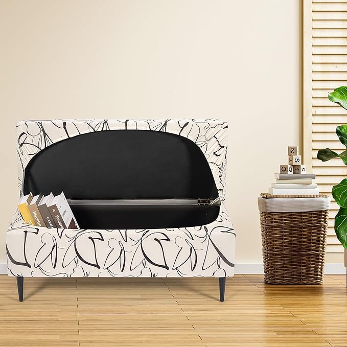 FUANGUI Ottoman Cover Stretch Storage Ottoman Bench Slipcover Printed Folding Storage Bench Ottoman Cover Footrest Stool Slipcover Footstool Protector Cover with Elastic Bottom, Large,84