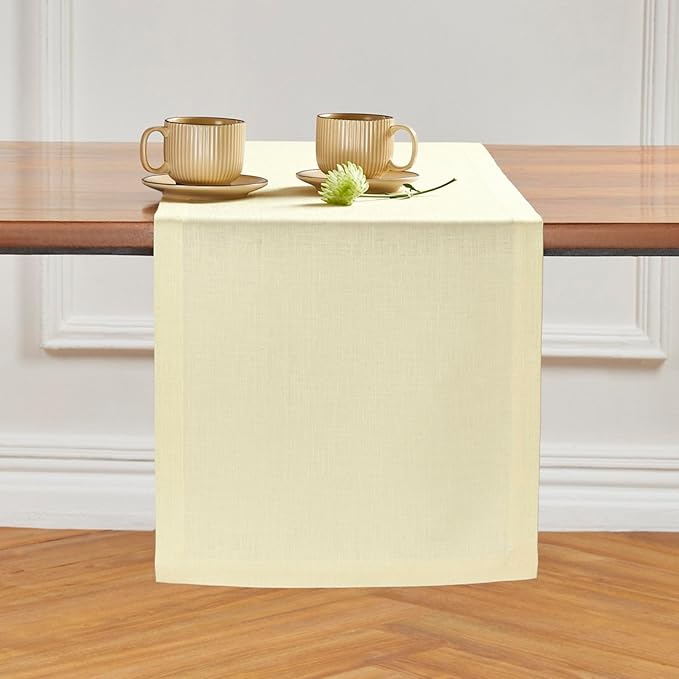 Solino Home Linen Table Runner 36 Inches - 100% Pure Linen Creamy Ivory Table Runner 14 x 36 Inch Ideal for Dresser and Coffee Tables - Spring, Easter - Diana Medium Weight